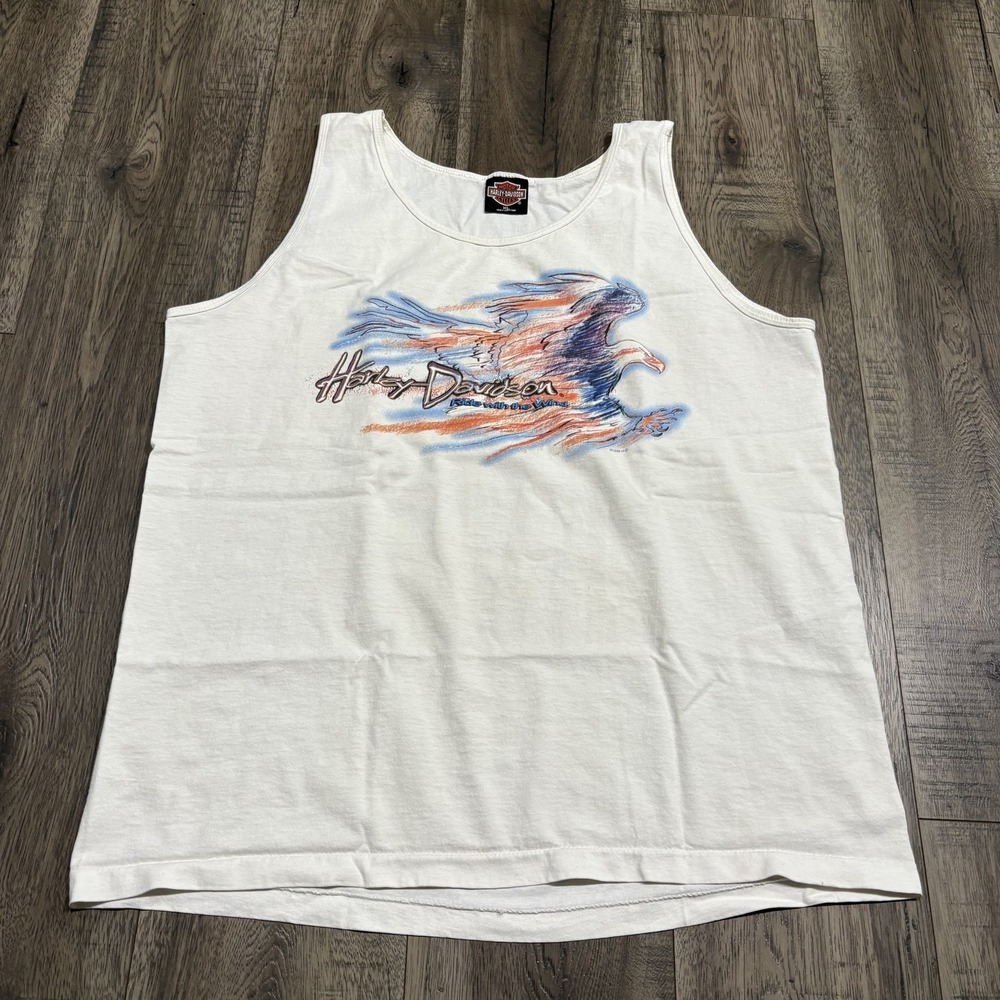 Vintage 1998 Harley-Davidson Tank Top Mens XL White Myrtle Beach Graphic Eagle